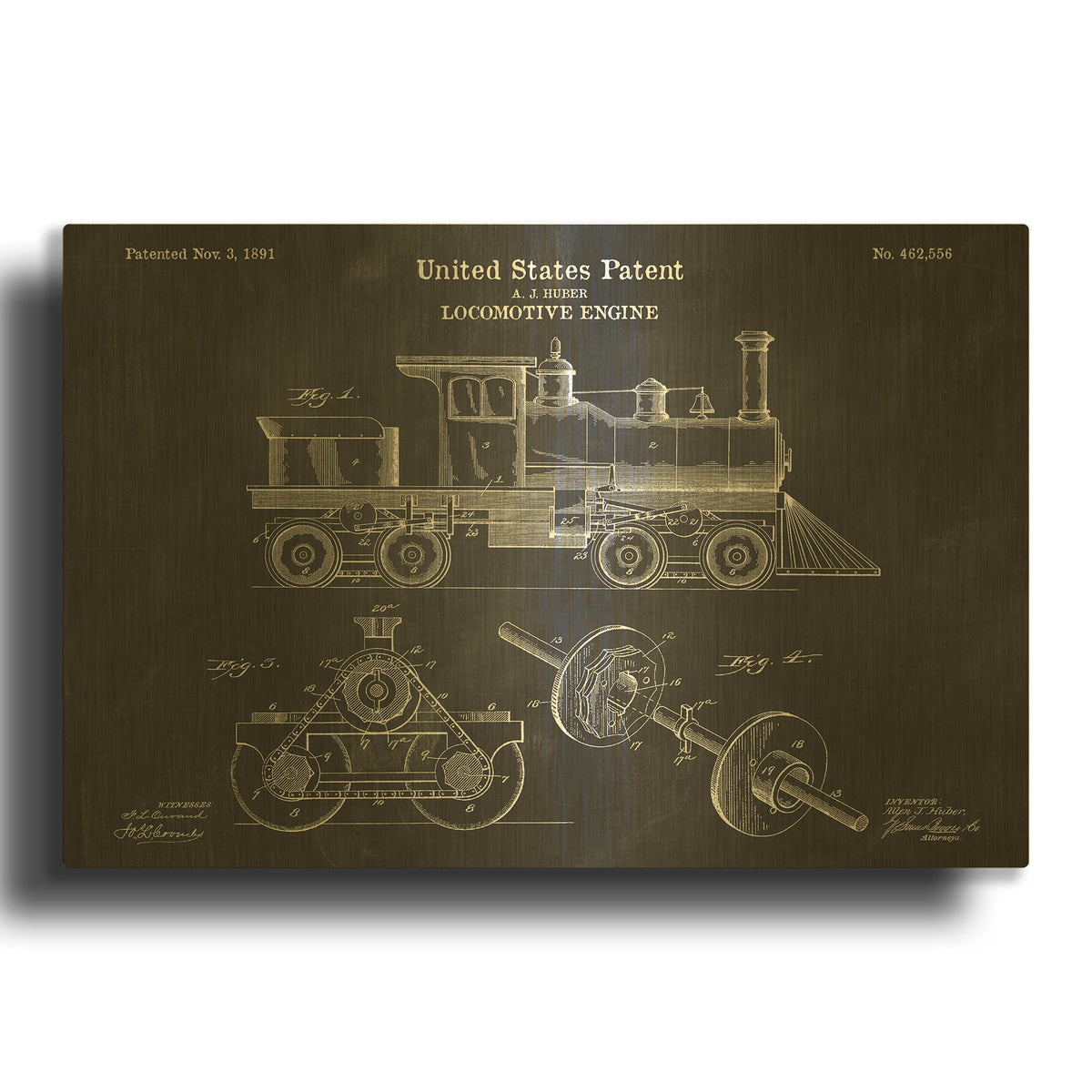 'Locomotive Engine Blueprint Patent Chalkboard' By LUXE Gold Metal Wall Art
