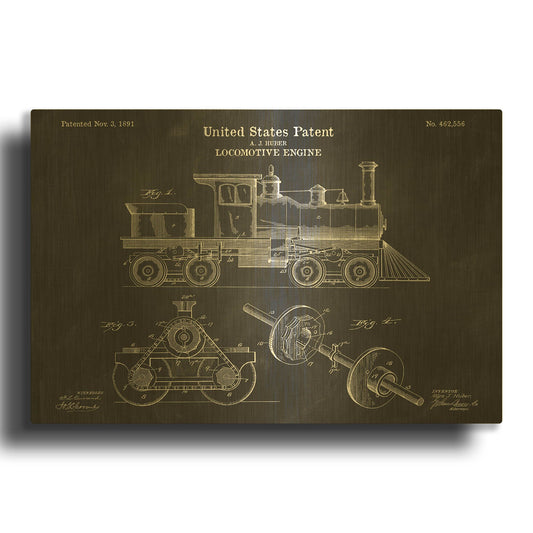 'Locomotive Engine Blueprint Patent Chalkboard' By LUXE Gold Metal Wall Art
