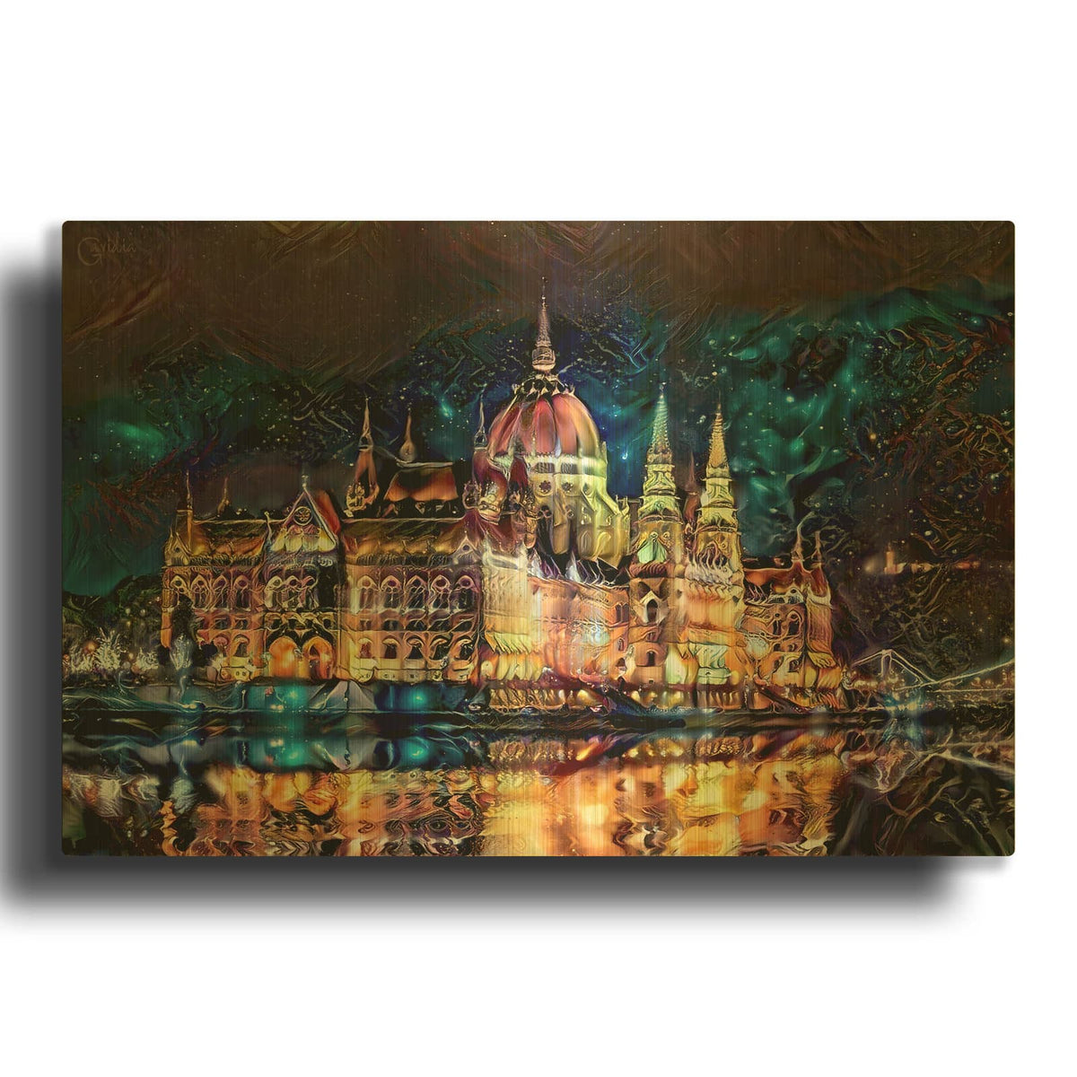 'Budapest Hungary Parliament At Night' By Pedro Gavidia Gold Metal Wall Art