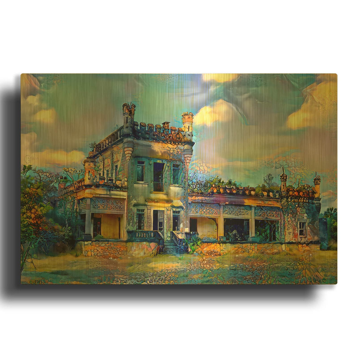 'El Mante Tamaulipas Mexico Castle Of Nueva Apolonia' By Pedro Gavidia Gold Metal Wall Art