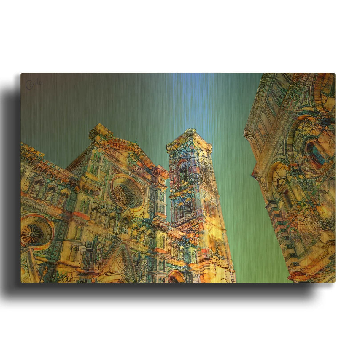 'Florence Italy Cathedral Of Saint Mary Of The Flower Ver2' By Pedro Gavidia Gold Metal Wall Art
