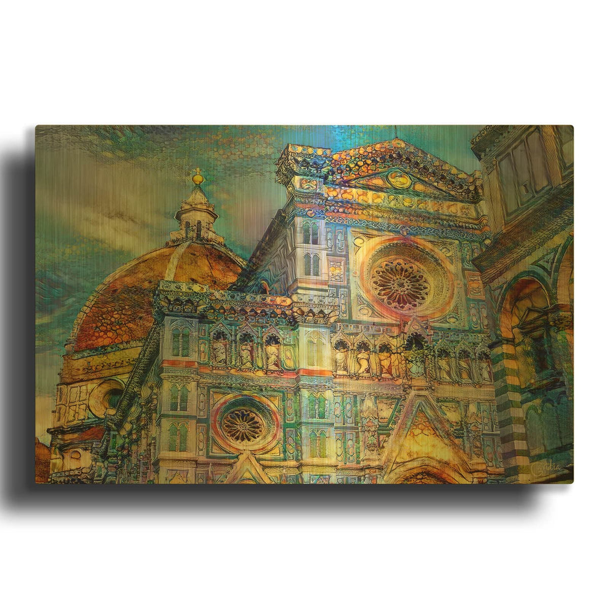 'Florence Italy Cathedral Of Saint Mary Of The Flower' By Pedro Gavidia Gold Metal Wall Art