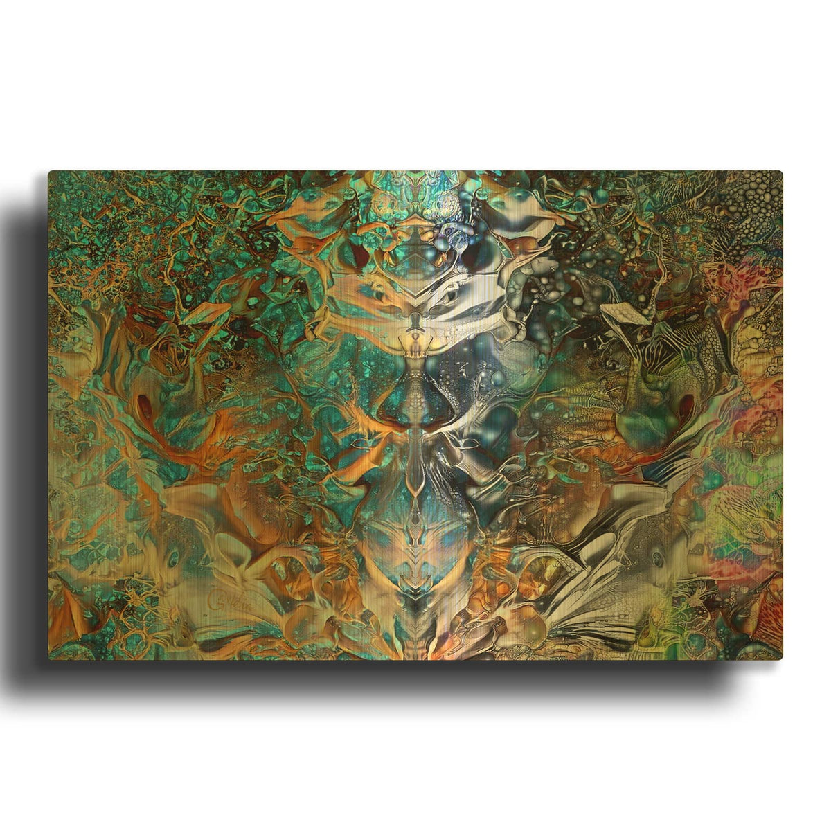 'Jade Mask' By Pedro Gavidia Gold Metal Wall Art