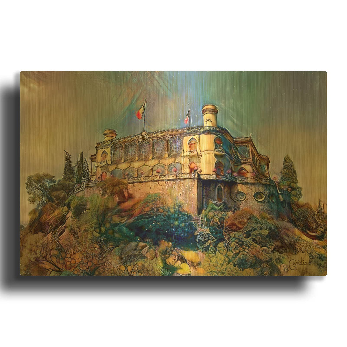 'Mexico City Chapultepec Castle Ver2' By Pedro Gavidia Gold Metal Wall Art