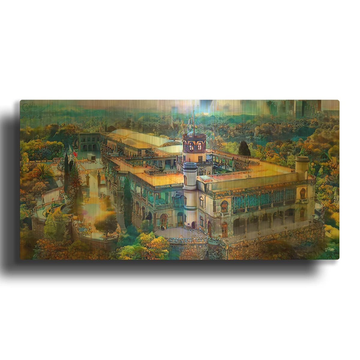 'Mexico City Chapultepec Castle' By Pedro Gavidia Gold Metal Wall Art