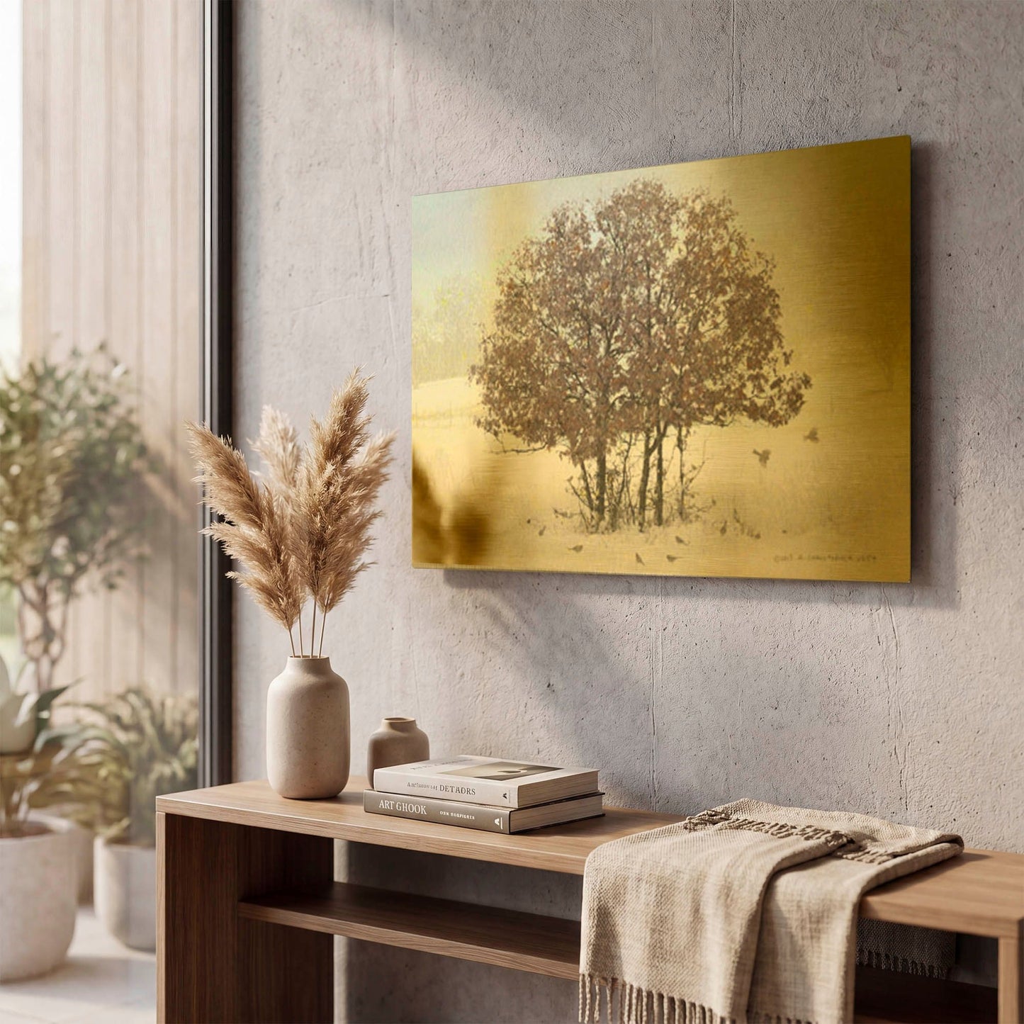 'Juncos And Oak' By Chris Vest Gold Metal Wall Art