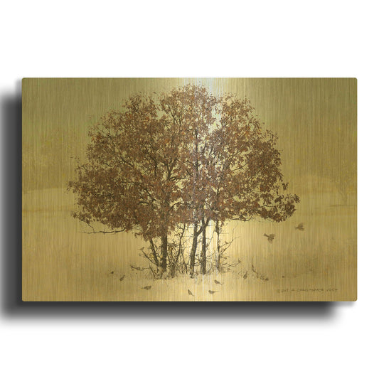 'Juncos And Oak' By Chris Vest Gold Metal Wall Art
