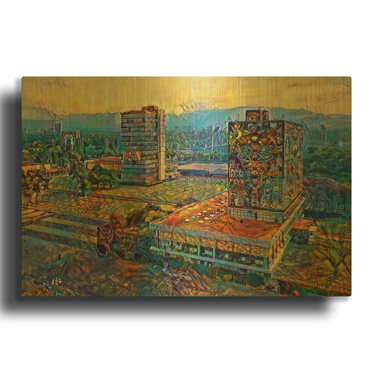 'Mexico City Ciudad Universitaria University City' By Pedro Gavidia Gold Metal Wall Art