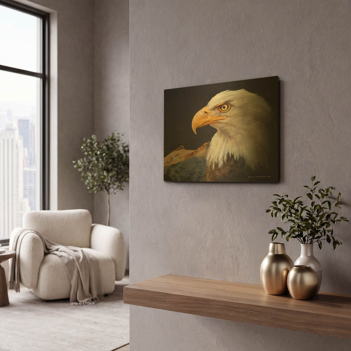 'Bald Eagle Study' By Chris Vest Gold Metal Wall Art