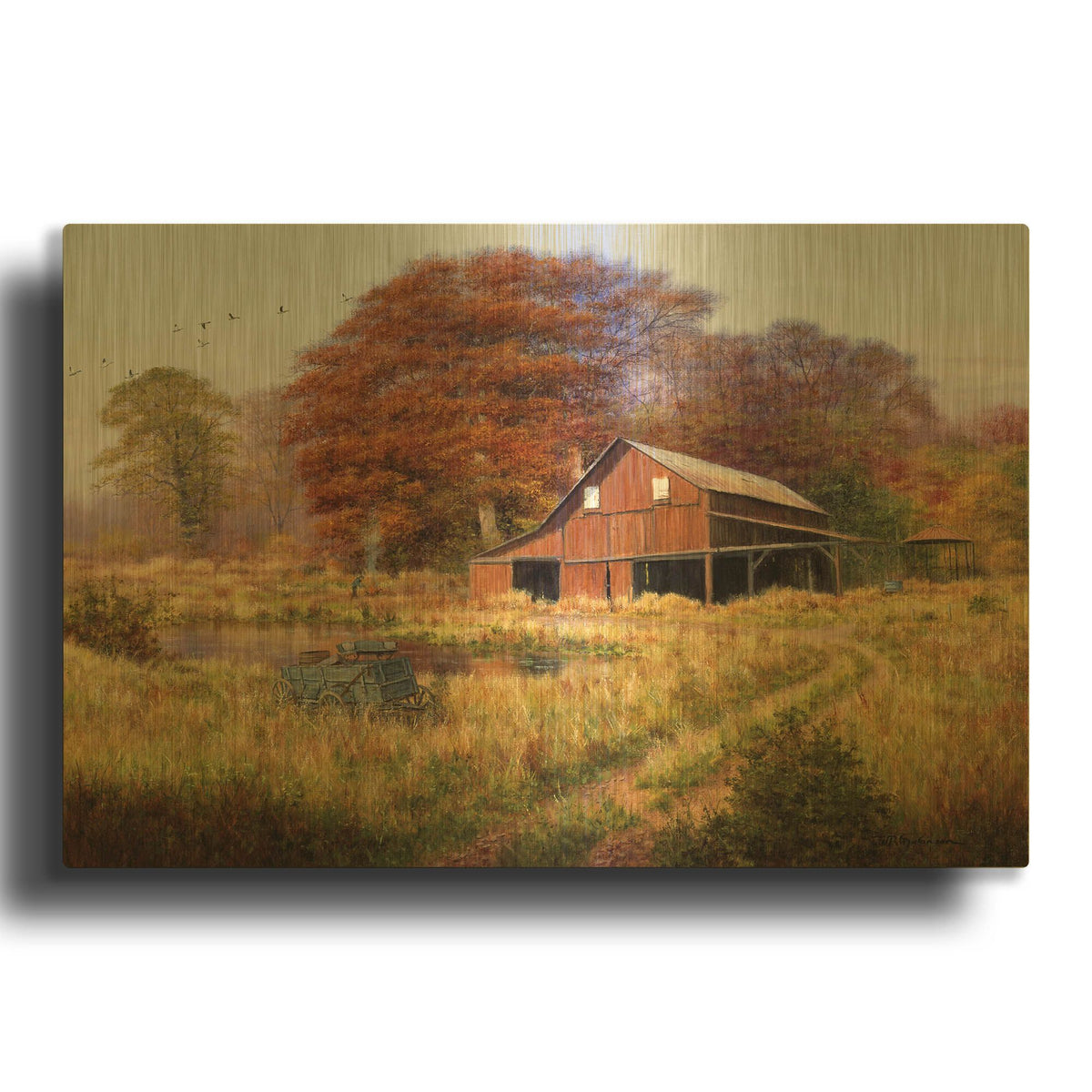 'Red Barn' By Bill Makinson Gold Metal Wall Art