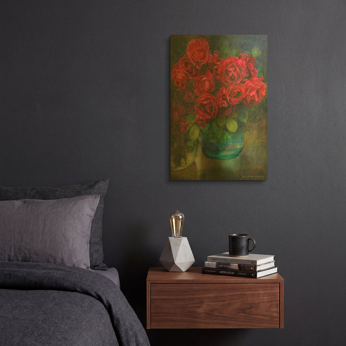 'Roses In Blue Jar' By Chris Vest Gold Metal Wall Art