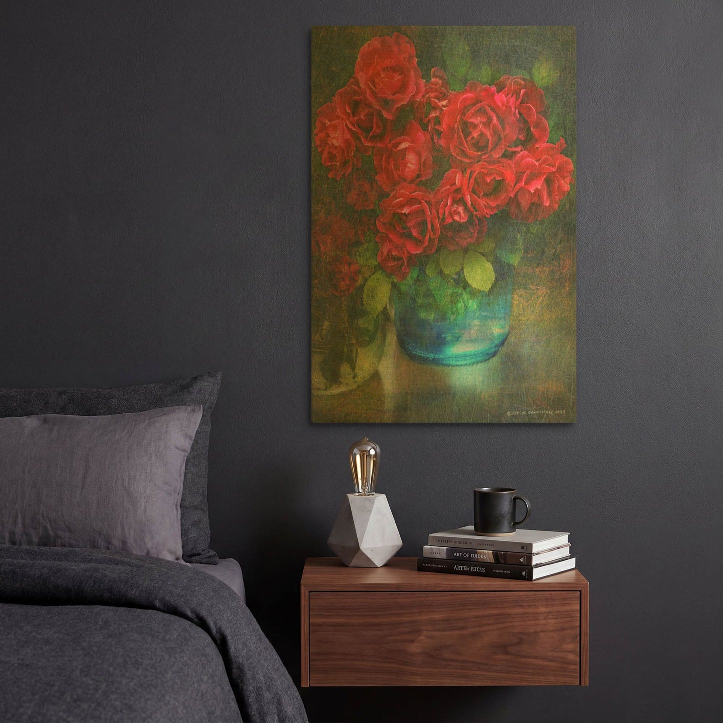 'Roses In Blue Jar' By Chris Vest Gold Metal Wall Art