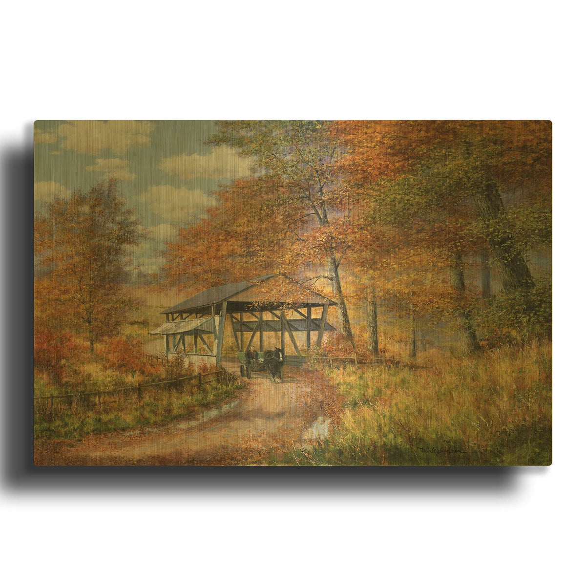 'Covered Bridge' By Bill Makinson Gold Metal Wall Art