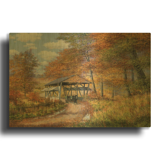 'Covered Bridge' By Bill Makinson Gold Metal Wall Art