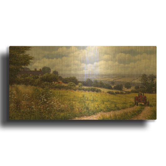 'Tractor At Little Eaton' By Bill Makinson Gold Metal Wall Art