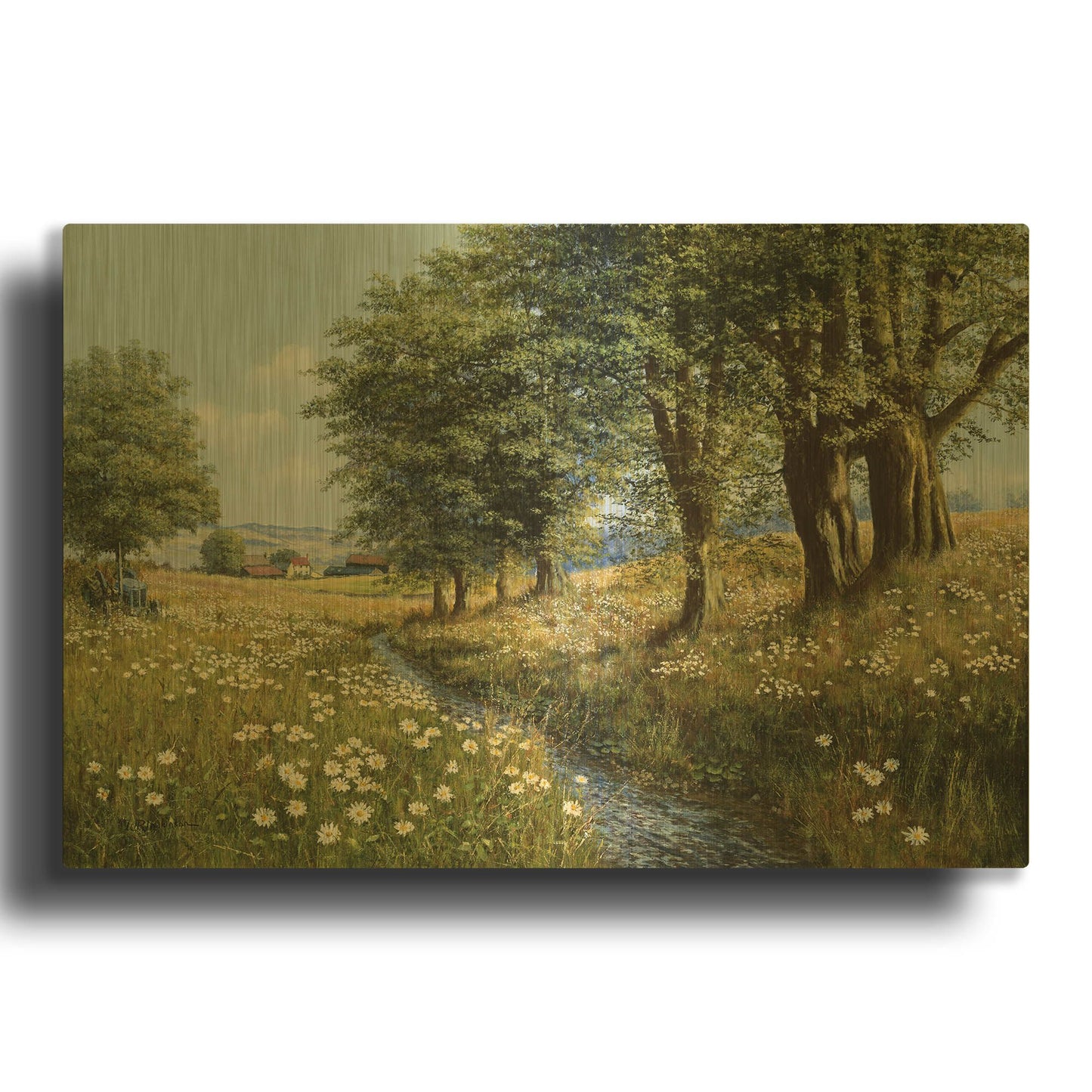 'Beeches And Daisies' By Bill Makinson Gold Metal Wall Art