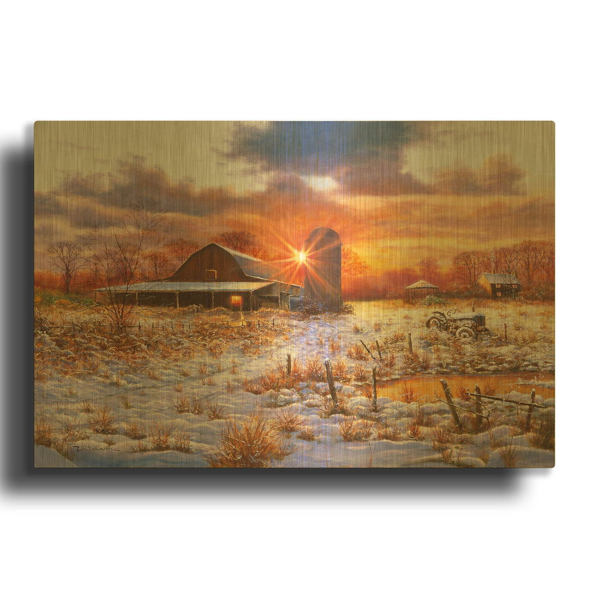 'Snow Barn' By Bill Makinson Gold Metal Wall Art