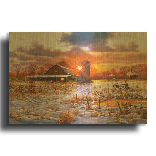 'Snow Barn' By Bill Makinson Gold Metal Wall Art