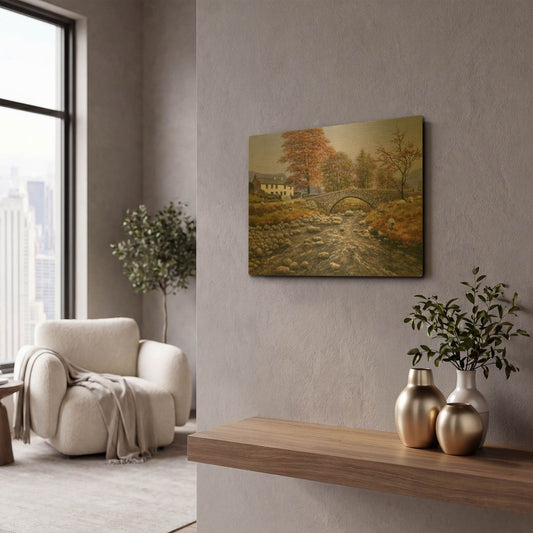 'Old Packhorse Bridge' By Bill Makinson Gold Metal Wall Art