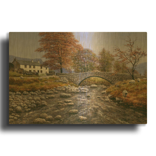 'Old Packhorse Bridge' By Bill Makinson Gold Metal Wall Art
