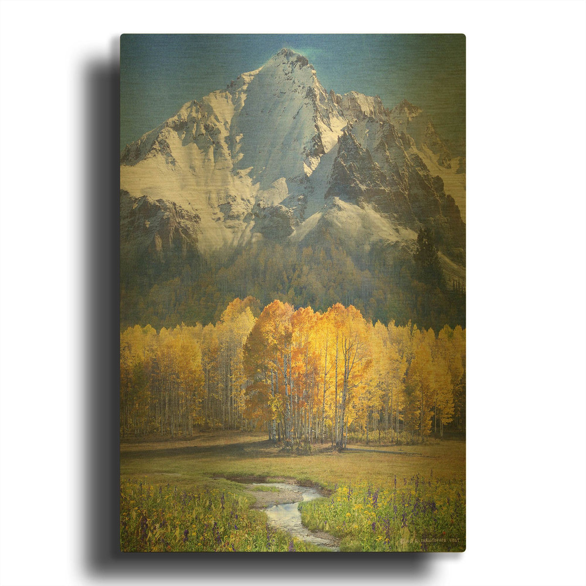 'Idyllic Mountain' By Chris Vest Gold Metal Wall Art