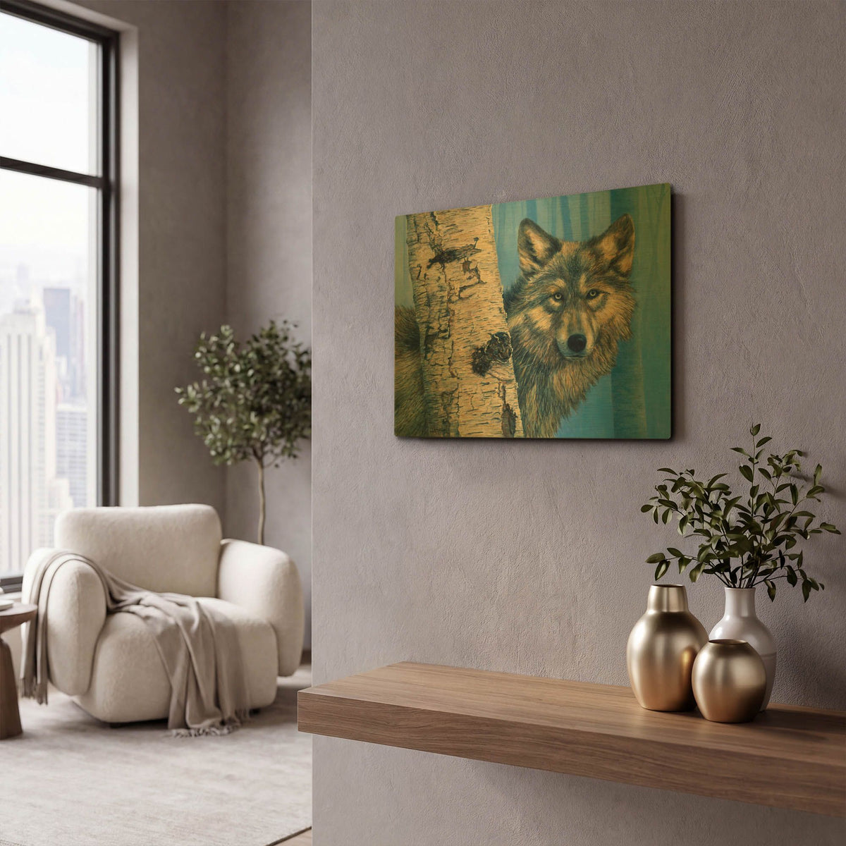 'Birch Wolf' By Bill Makinson Gold Metal Wall Art