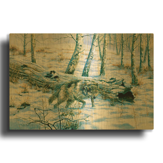 'Snow Wolf' By Bill Makinson Gold Metal Wall Art