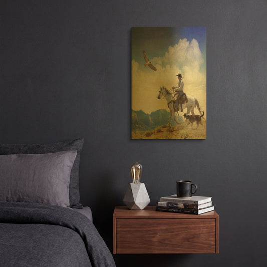 'Cowboy With Dog And Hawk' By Chris Vest Gold Metal Wall Art