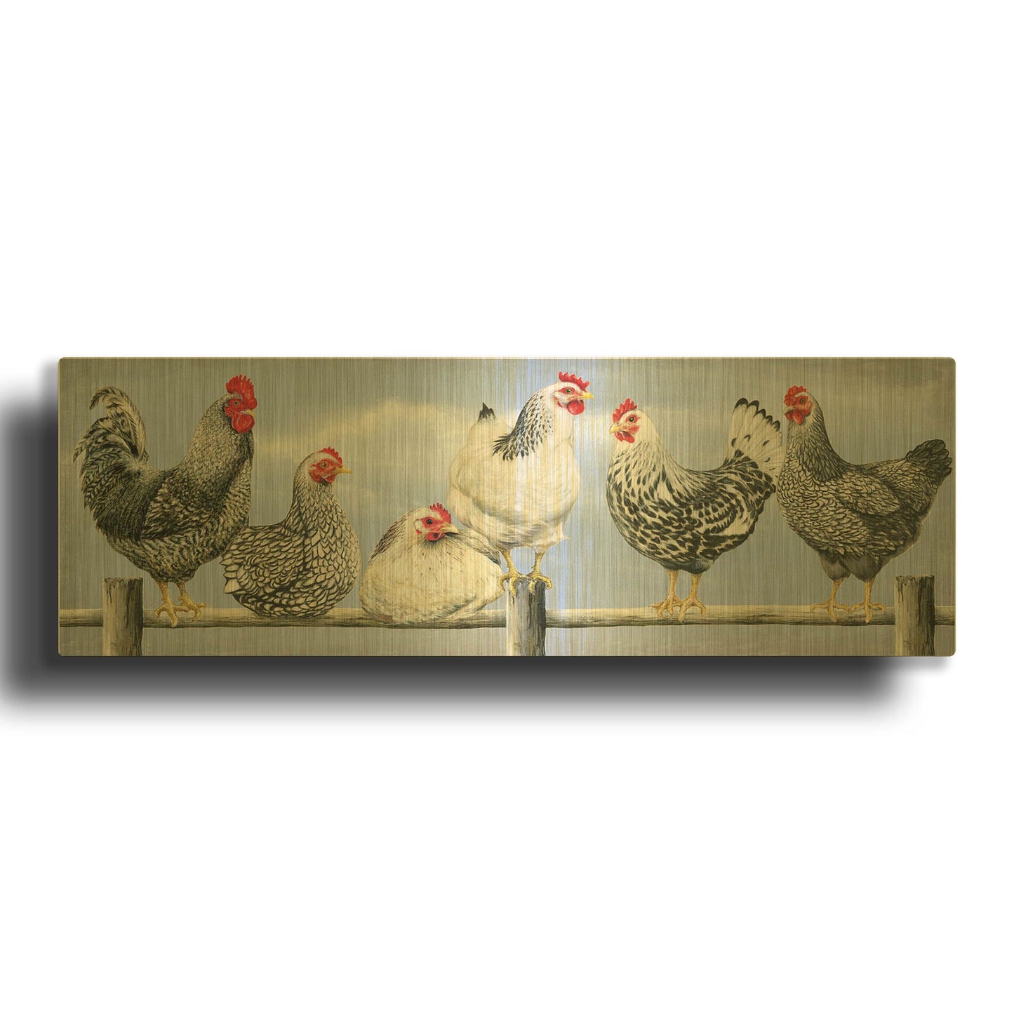 'Black & White Hens 2' By Janet Pidoux Gold Metal Wall Art