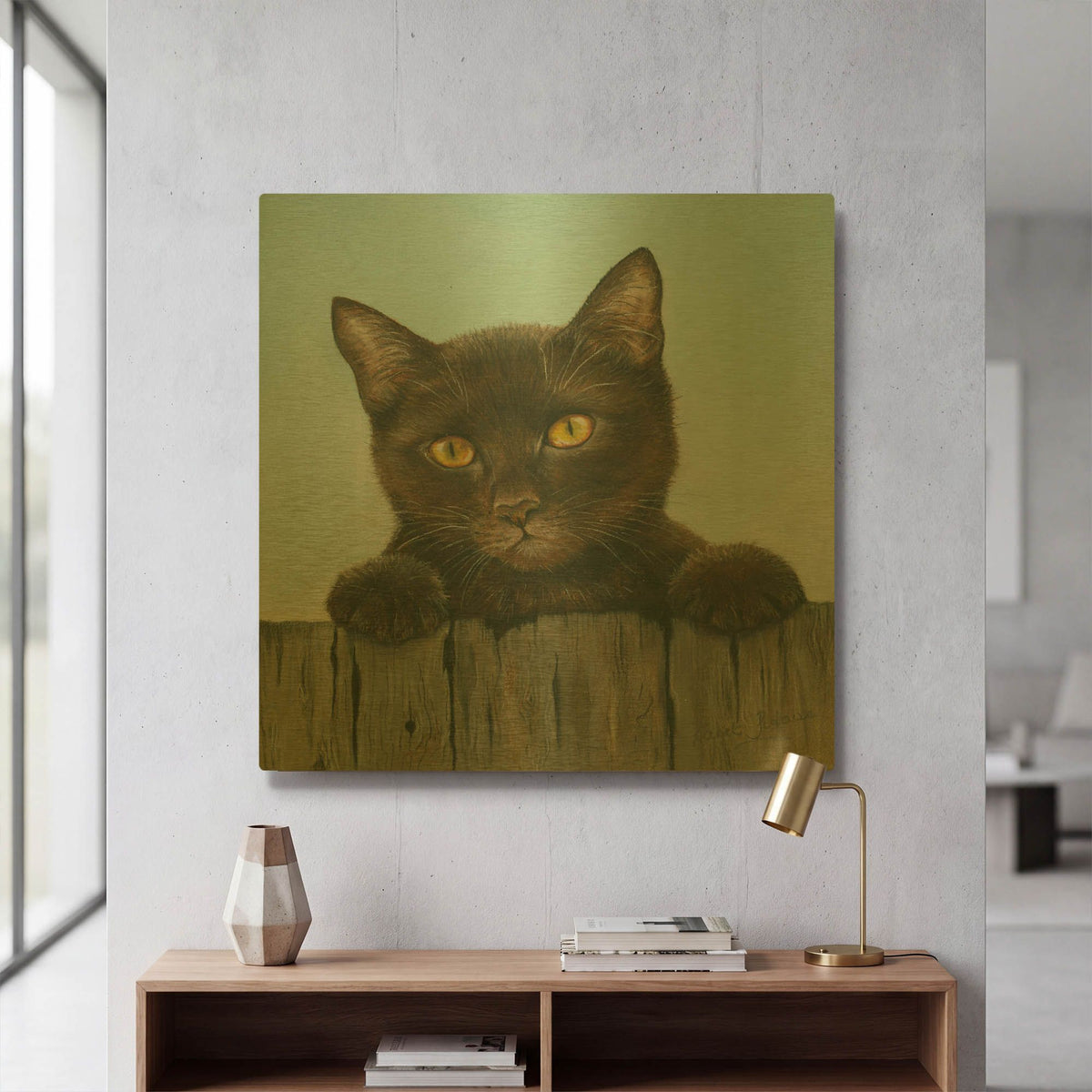 'Black Kitten' By Janet Pidoux Gold Metal Wall Art