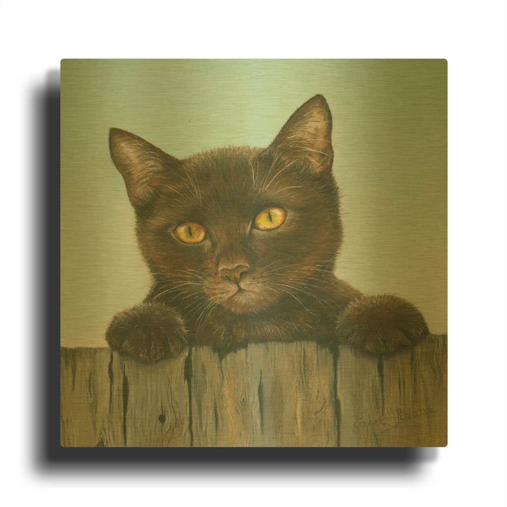 'Black Kitten' By Janet Pidoux Gold Metal Wall Art