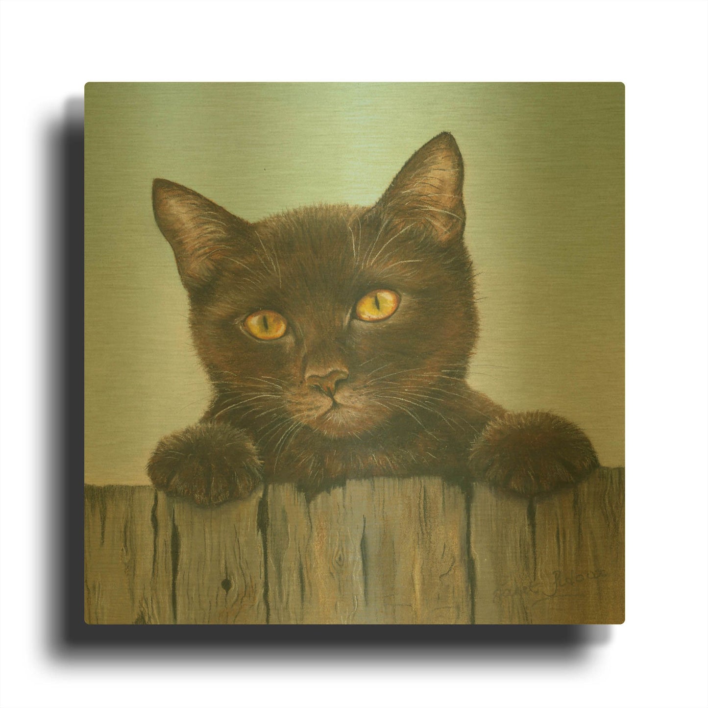 'Black Kitten' By Janet Pidoux Gold Metal Wall Art
