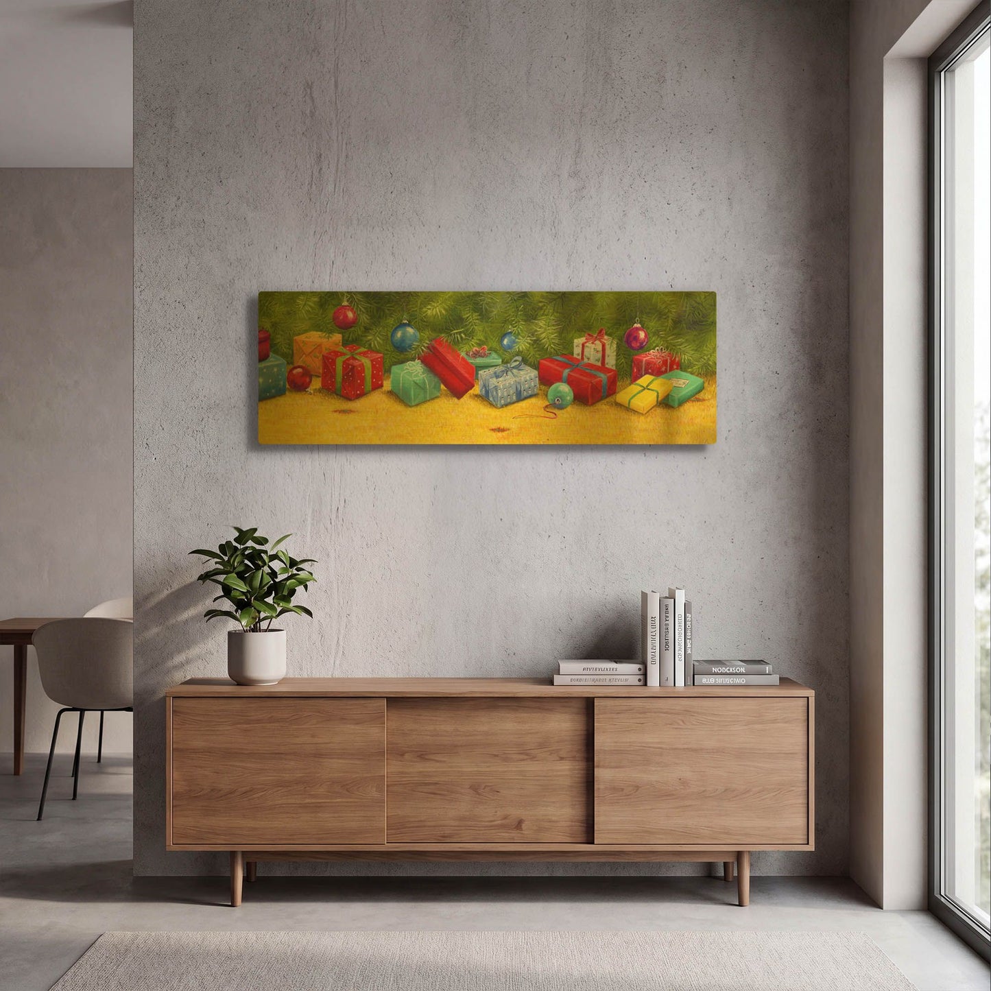 'Christmas Border 1' By Janet Pidoux Gold Metal Wall Art