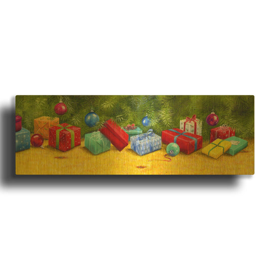 'Christmas Border 1' By Janet Pidoux Gold Metal Wall Art