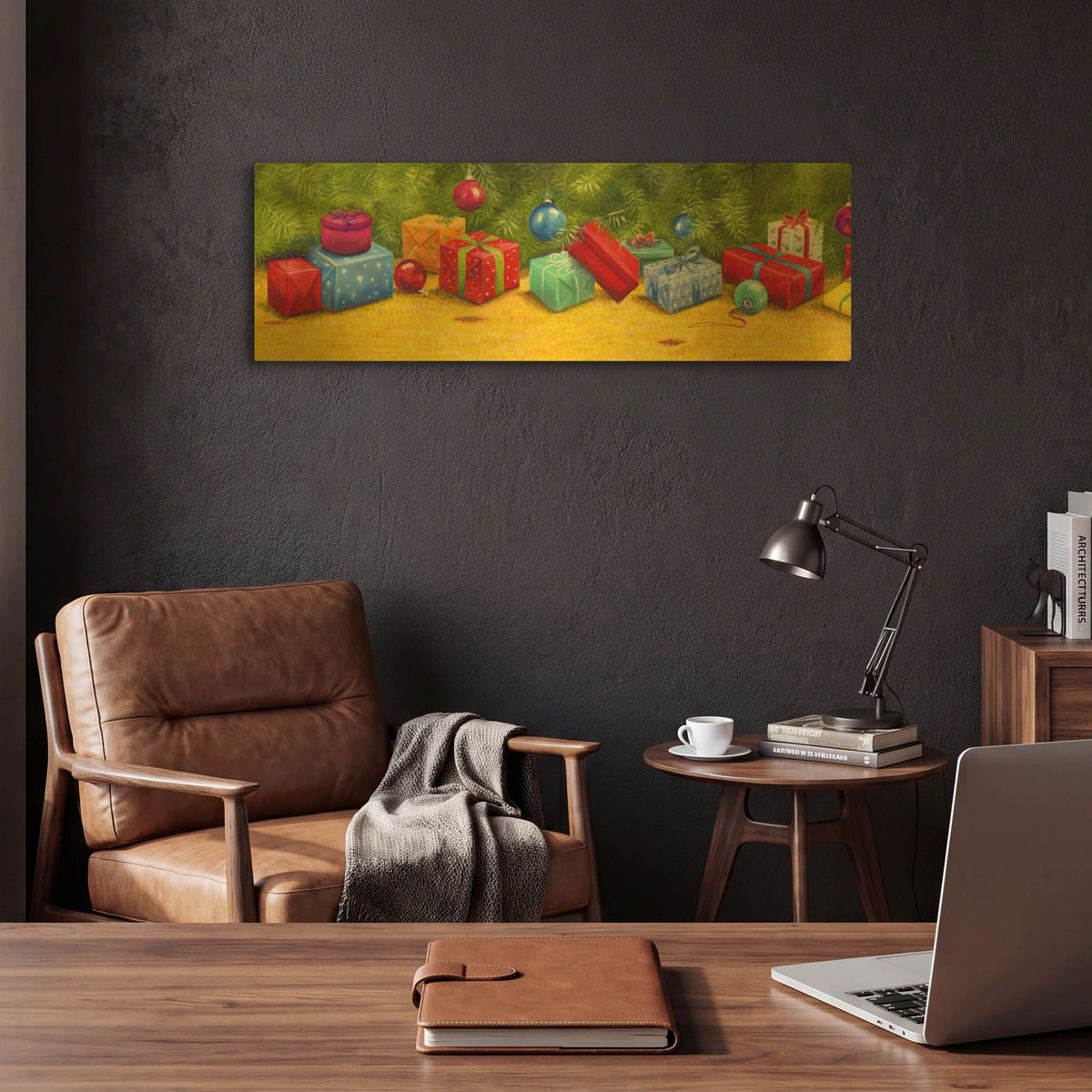 'Christmas Border 2' By Janet Pidoux Gold Metal Wall Art