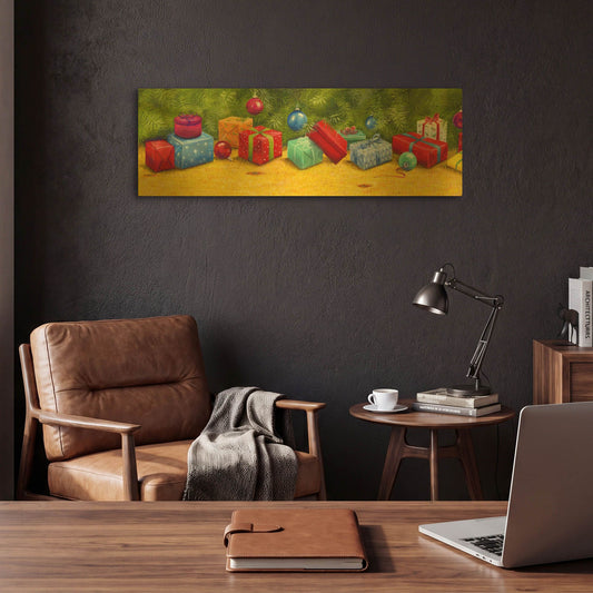 'Christmas Border 2' By Janet Pidoux Gold Metal Wall Art
