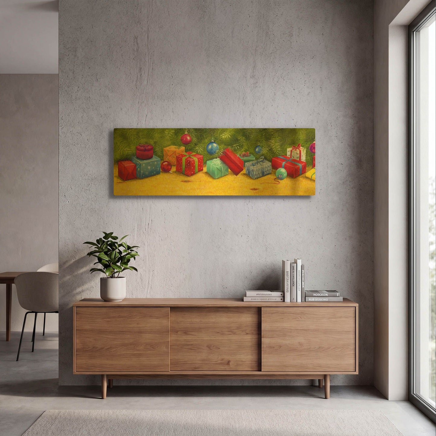 'Christmas Border 2' By Janet Pidoux Gold Metal Wall Art