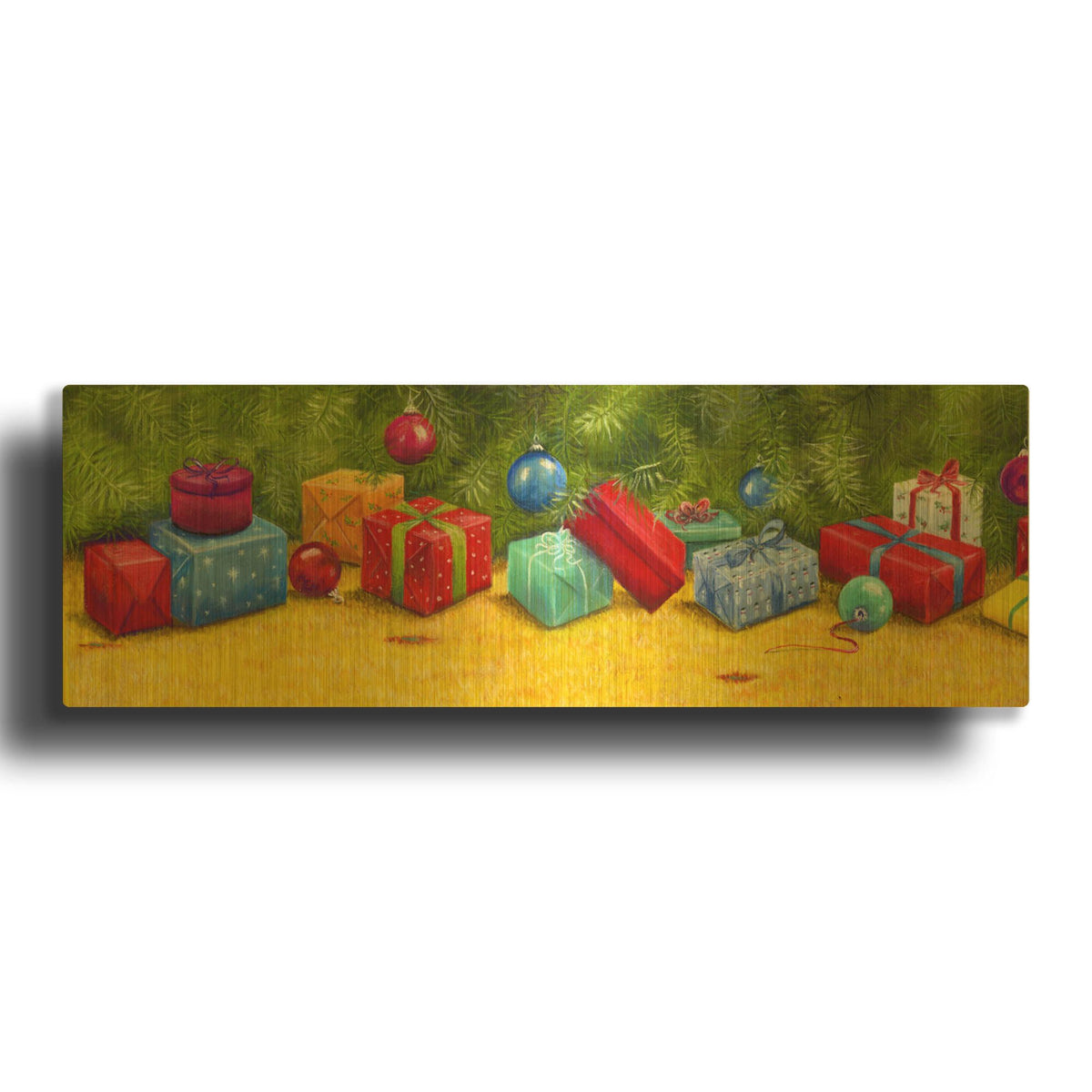 'Christmas Border 2' By Janet Pidoux Gold Metal Wall Art