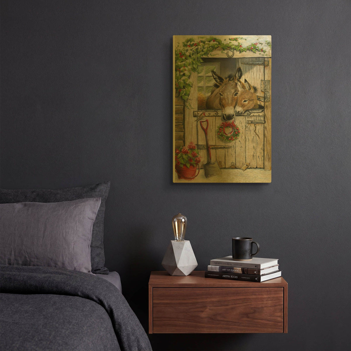 'Christmas Donkies' By Janet Pidoux Gold Metal Wall Art