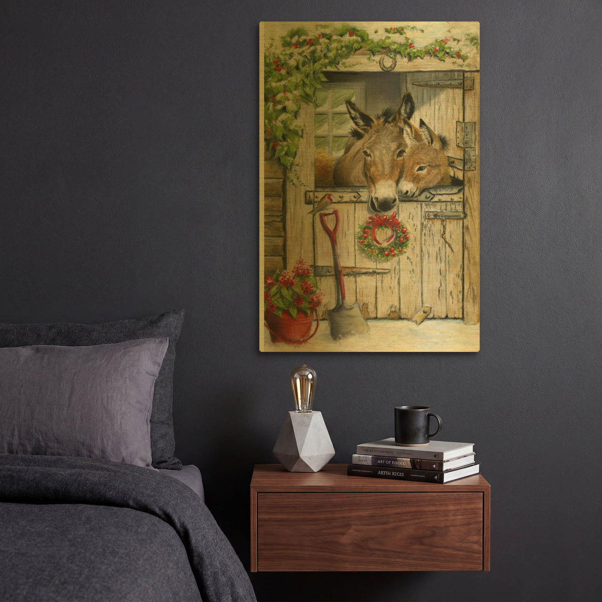 'Christmas Donkies' By Janet Pidoux Gold Metal Wall Art
