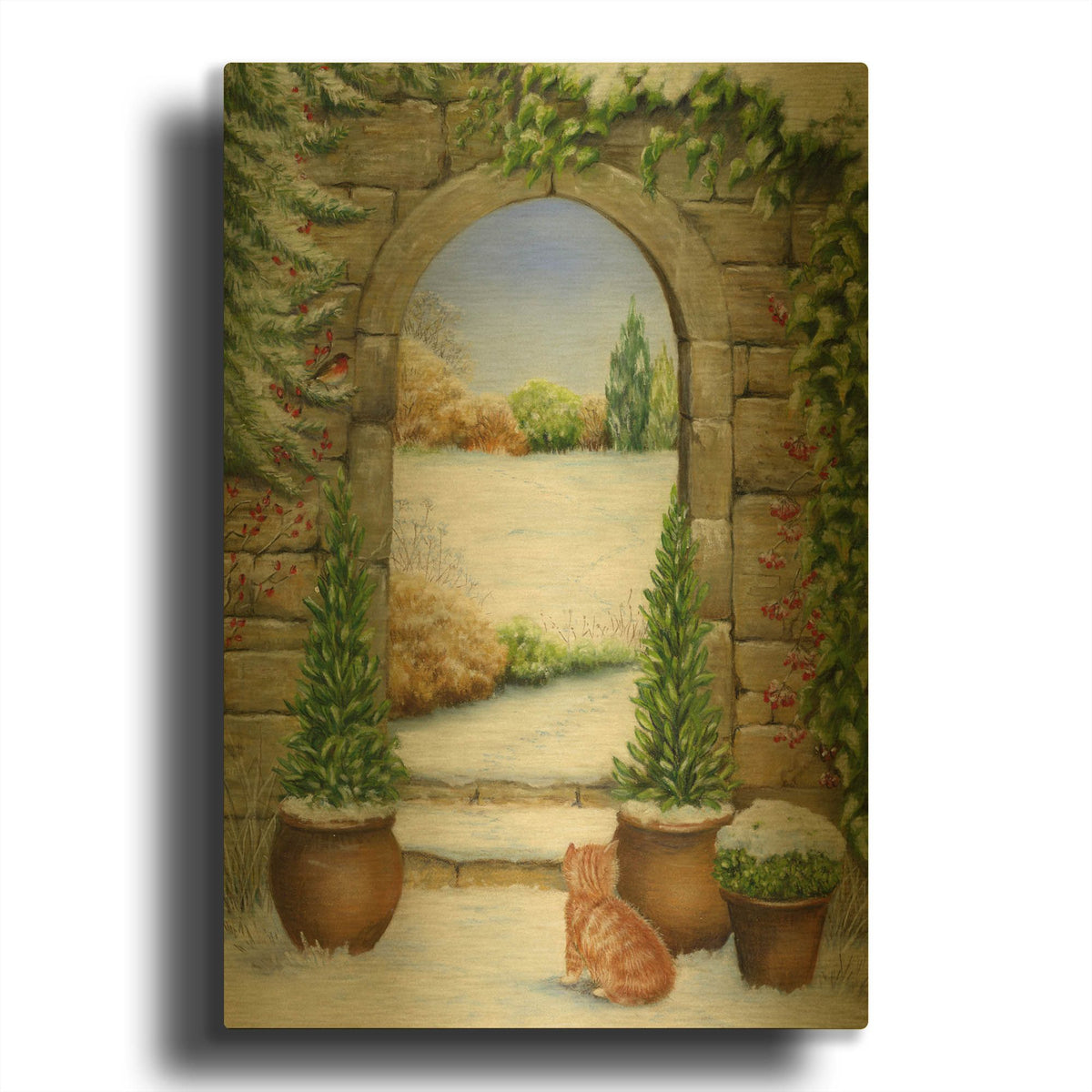 'Christmas Garden' By Janet Pidoux Gold Metal Wall Art