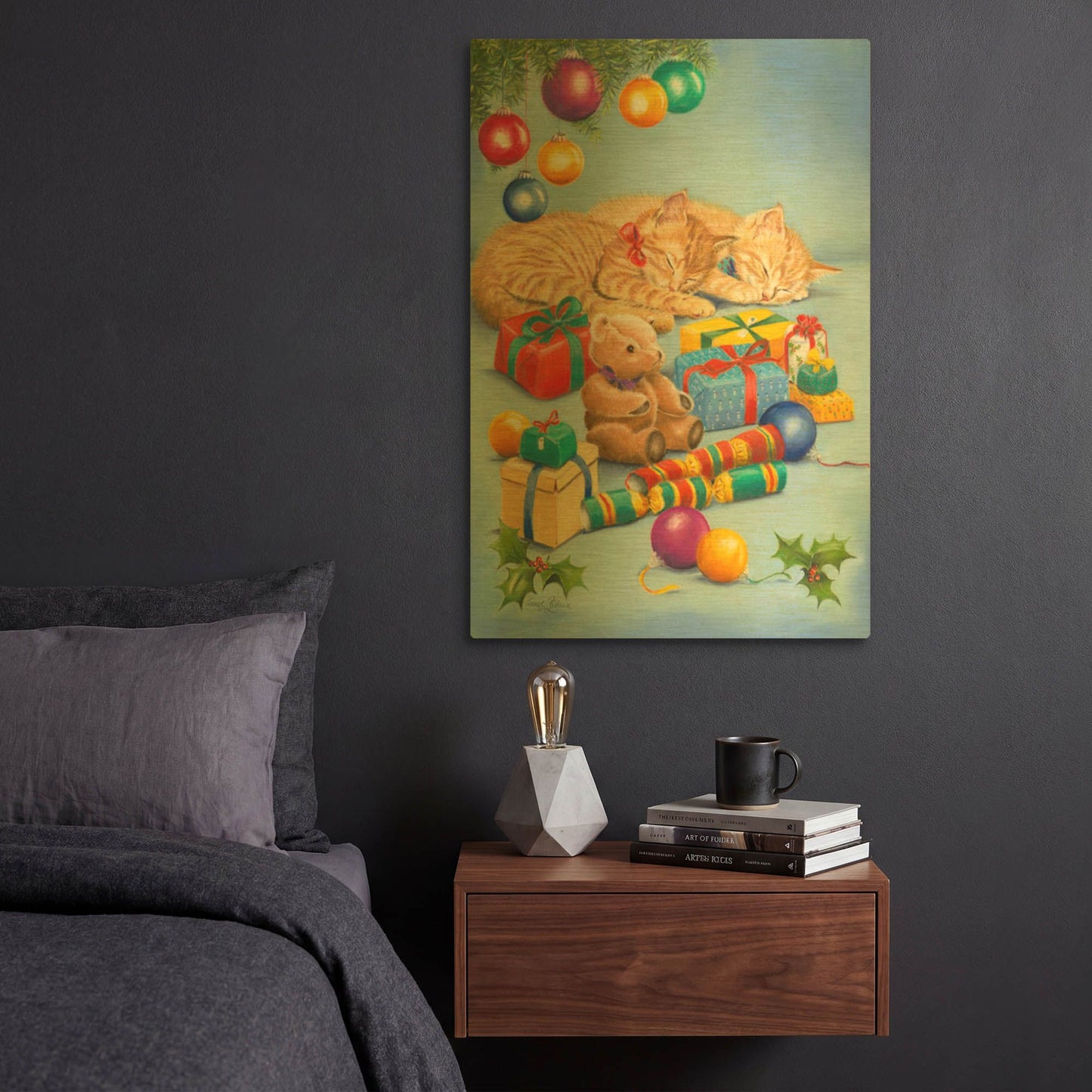 'Christmas Kittens' By Janet Pidoux Gold Metal Wall Art