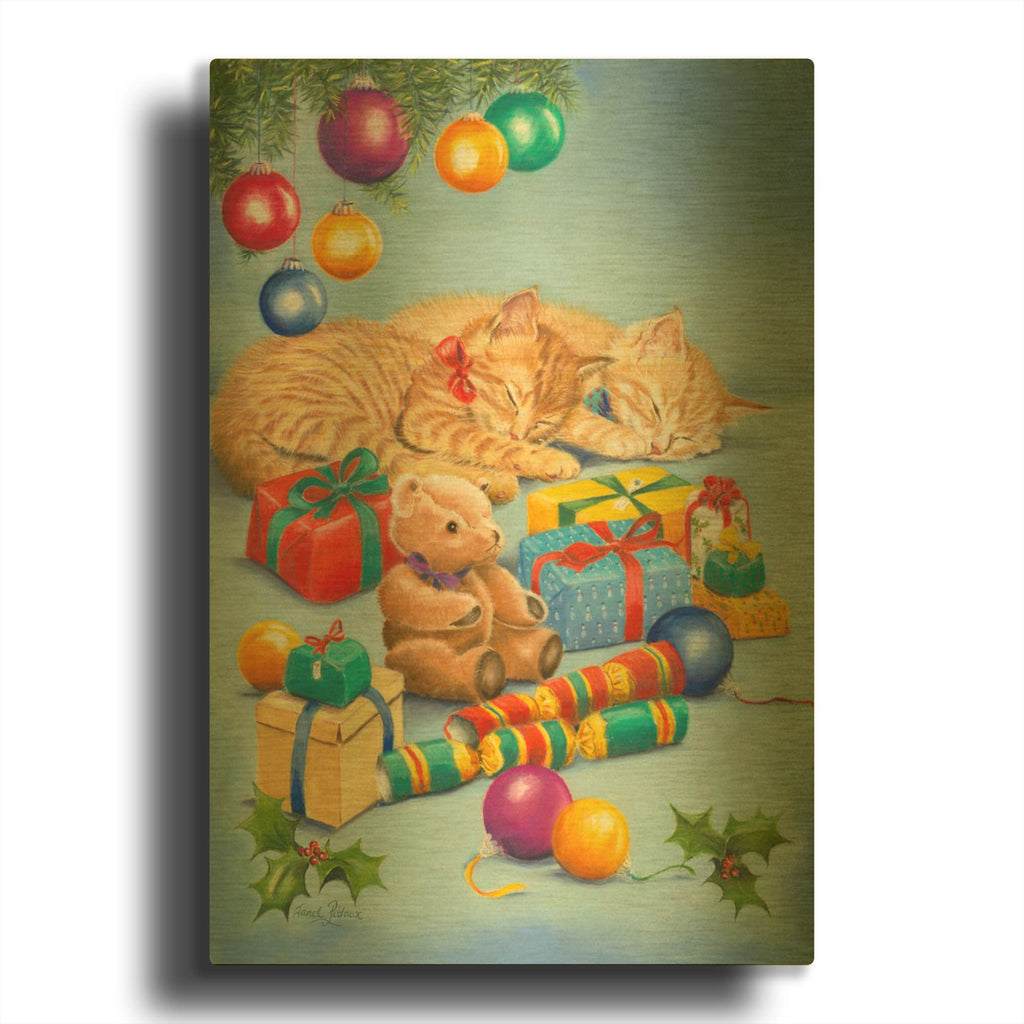 'Christmas Kittens' By Janet Pidoux Gold Metal Wall Art