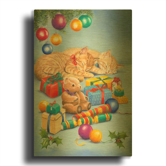'Christmas Kittens' By Janet Pidoux Gold Metal Wall Art