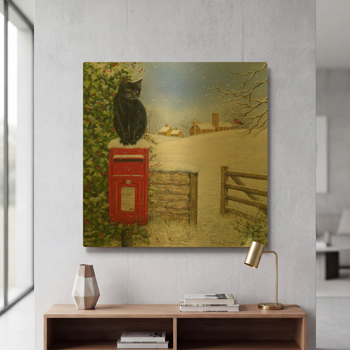 'Christmas Post Box' By Janet Pidoux Gold Metal Wall Art
