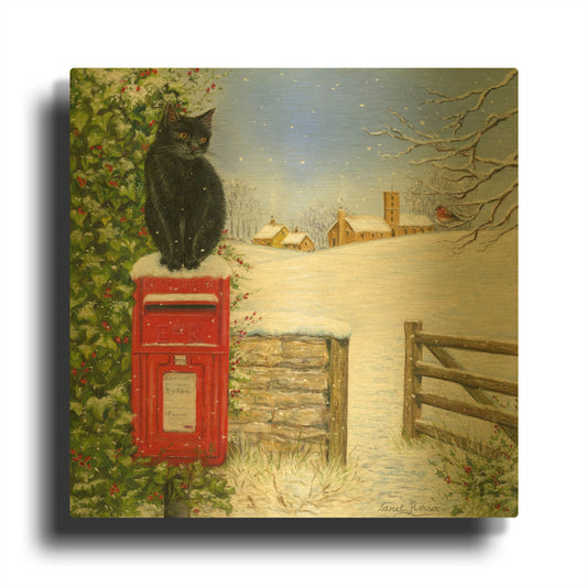 'Christmas Post Box' By Janet Pidoux Gold Metal Wall Art