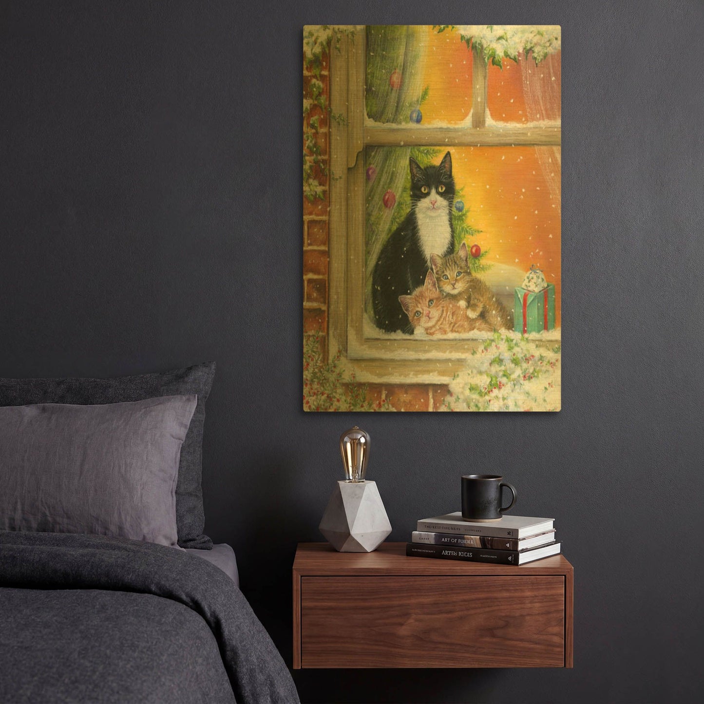 'Christmas Window' By Janet Pidoux Gold Metal Wall Art