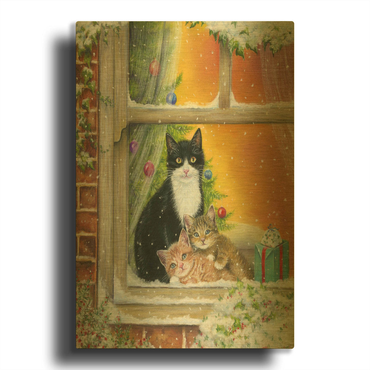 'Christmas Window' By Janet Pidoux Gold Metal Wall Art