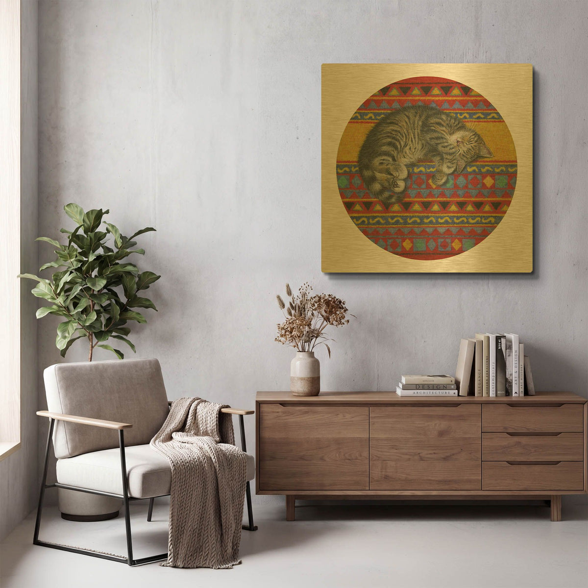 'Comfortable Spot' By Janet Pidoux Gold Metal Wall Art