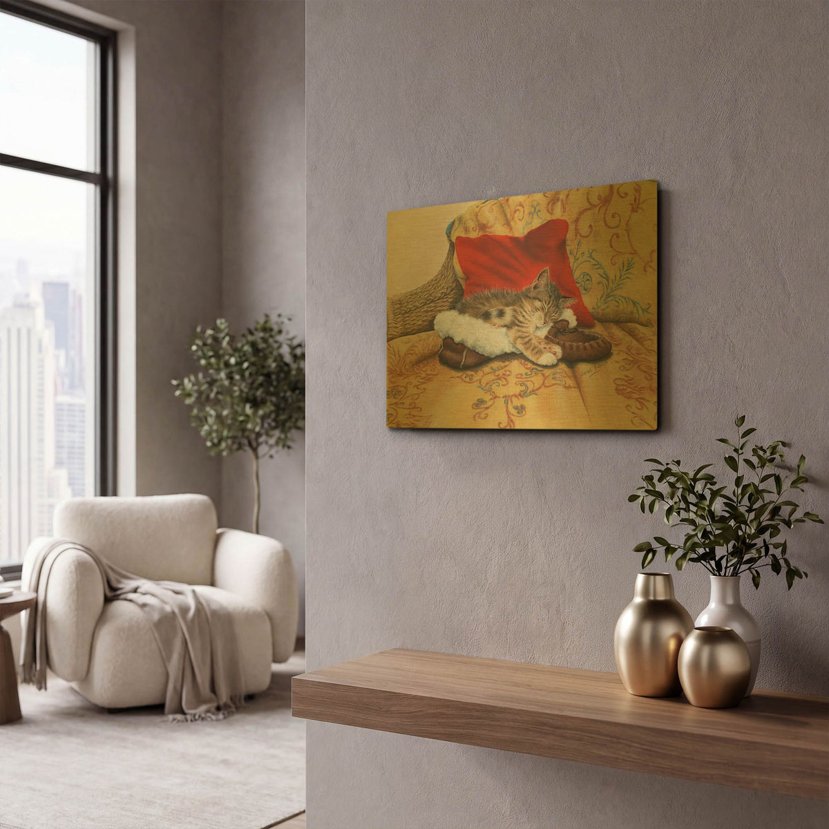 'Comfy Slipper' By Janet Pidoux Gold Metal Wall Art